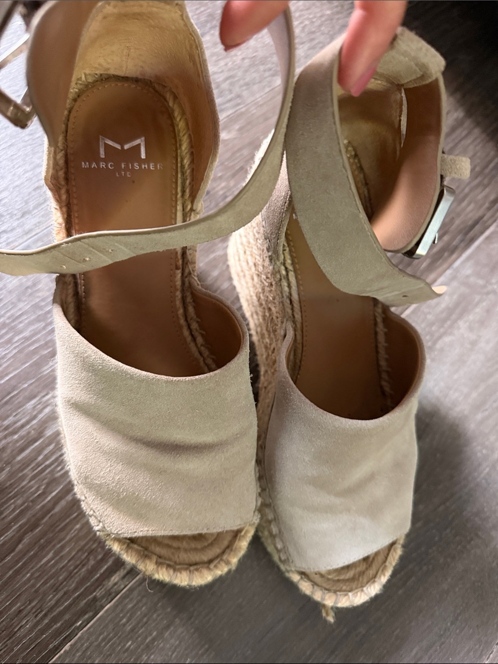 Marc Fisher Suede Espadrille Wedge Sandals in Light Beige